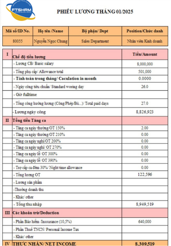 Hệ thống tự động xuất phiếu lương chi tiết và chính xác